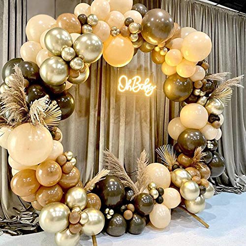 GIHOO Baby Shower Decoration 140Pcs Coffee Brown Balloon Arch Garland Kit Chrome Gold Latex Balloons for Bear Themed Birthday Neutral Wild One 1st Birthday Backdrop Party