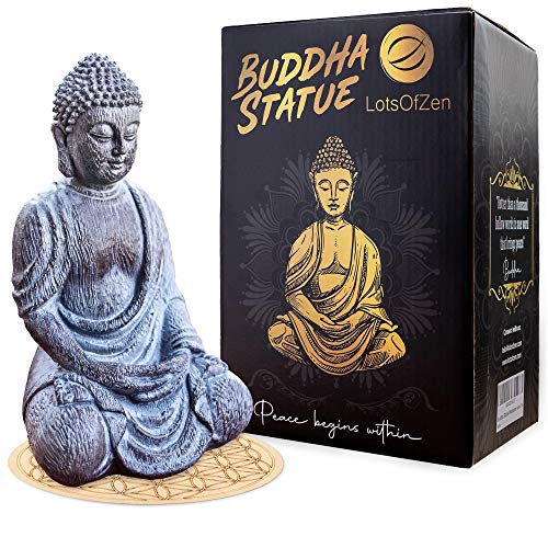 LOTS OF ZEN Lord Buddha Mini Statue — 6.7 inch Durable Resin Buddha Decor Statue with Wooden Round Base — Mini Buddha Statue for Home Decor