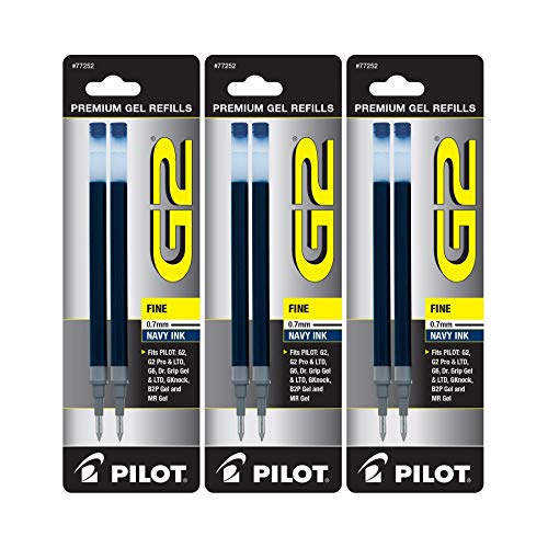 Pilot G2 Gel Ink Pen Refills, Fine Point, 0.7mm, Navy Ink, 6 Refills