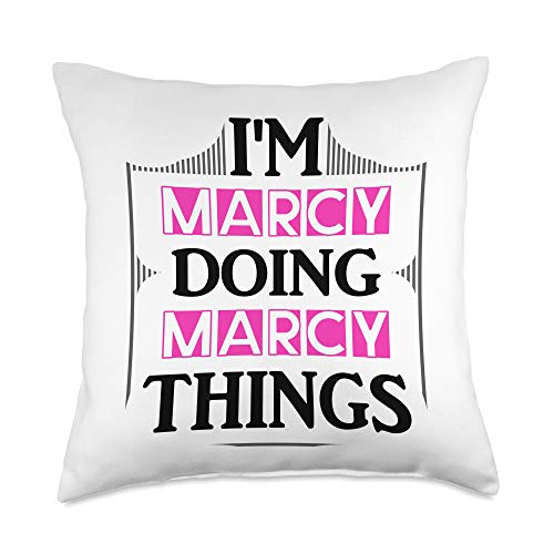 Custom Marcy Gifts & Designs for Girls Marcy Things Funny Name Gift White Throw Pillow, 18×18, Multicolor