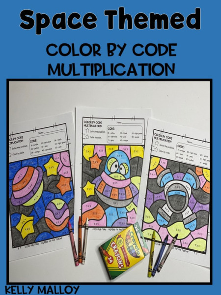 Color by Number Multiplication Facts Space Themed
