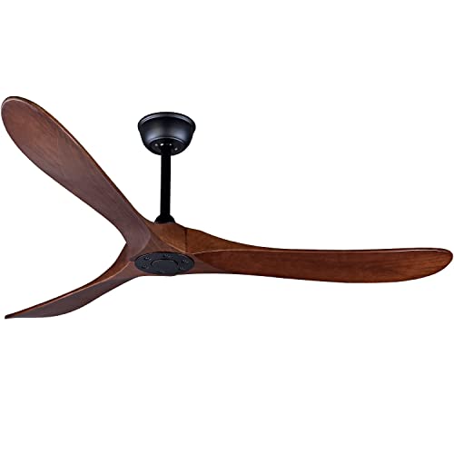 Bigzone 60″ Outdoor Ceiling Fan Without Light, Energy Efficient DC Motor, 3 Solid Wood Blades, Wood Ceiling Fan with Remote Control, Reversible Blades