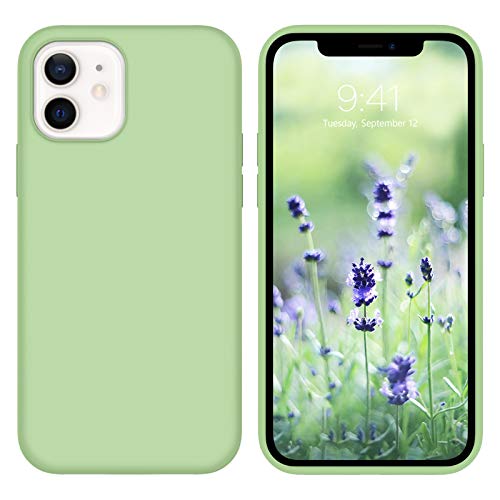GUAGUA Compatible for iPhone 12/12 Pro Case 6.1″ 5G Liquid Silicone Soft Gel Rubber Slim Microfiber Lining Cushion Texture Cover Shockproof Protective Phone Case for iPhone 12 Pro/12 Matcha Green