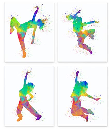 Hip Hop Wall Art Girl Dancer Abstract Print Set of 4 8×10, Gift for Hip Hop Dancer, Freestyle Dance, Dance Teacher. Dnce Studio Dorm Room Decor