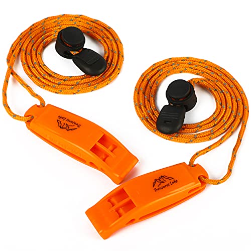 Treasures Lake Emergency Whistles with Lanyard- Extremely Loud Safety Whistle for Rescue Signaling, Hiking, Kayaking, Camping Lifeguard Coach Whistle, Pack of 2