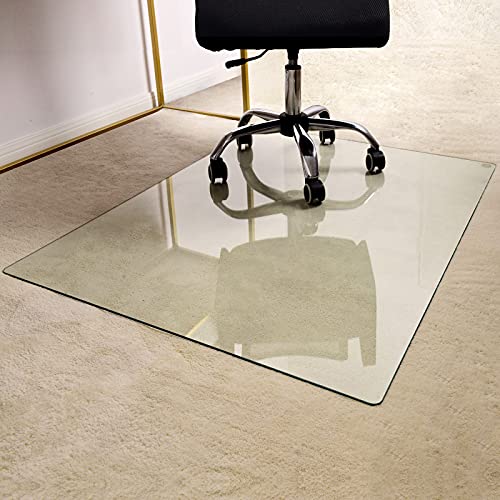 GLSLAND Office Chair Mat, 36″ x 46″ Tempered Glass Floor Mat for Office Chair on Carpet, 1/5″ Thick Clear Computer Floor Mat with 4 Anti-Slip Pads