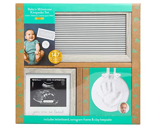 Kate & Milo Baby Gift Set, Includes Letterboard, Baby Hand or Footprint Ornament and Picture Frame, Baby Boy Gift, Gray