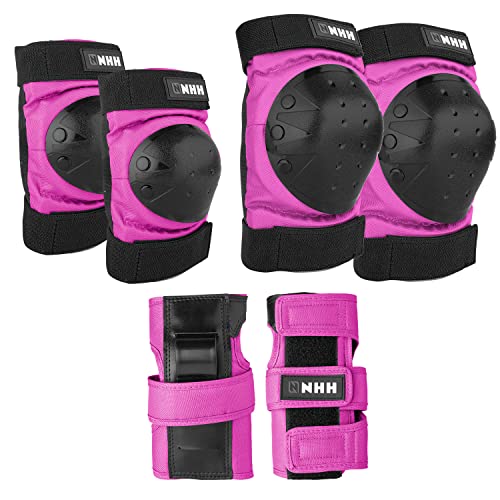 NHH Skateboard Knee Pads Set – 6 In 1 Protective Gear Set Knee Pads Elbow Pads and Wrist Guards for Kids Youth Adults Men and Women (Pink, Small)