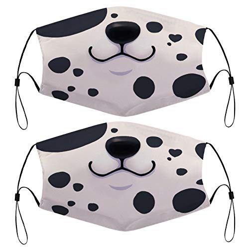 Dalmatian Puppy Mask Funny Dog Mouth Puppy Muzzle Kids Face Mask Set of 2 with 4 Filters Washable Reusable Adjustable Black Cloth Bandanas Scarf Neck Gaiters for Adult Men Women Fashion Designs