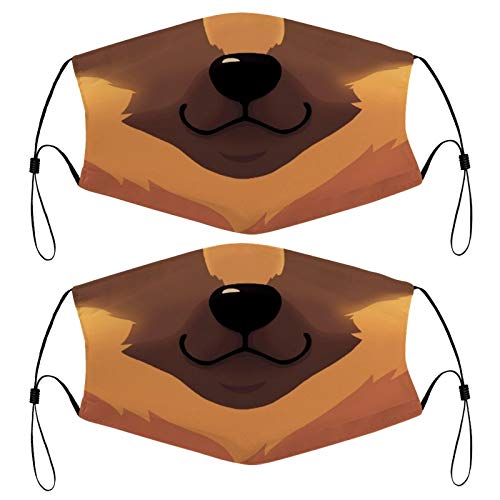 German Shepherd Mask Funny Mouth Puppy Muzzle Kids Face Mask Set of 2 with 4 Filters Washable Reusable Adjustable Black Cloth Bandanas Scarf Neck Gaiters for Adult Men Women Fashion Designs