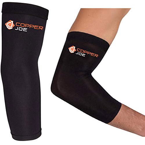 Copper Joe 2 Pack Recovery Elbow Compression Sleeve – Ultimate Copper Relief Elbow Brace for Arthritis, Golfers or Tennis Elbow and Tendonitis. Elbow Support Arm Sleeves For Men and Women (Medium)