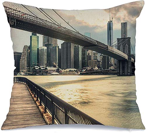 Decorative Linen Square Throw Pillow Cover Seaport Water New Financial York City Travel Binoculars Parks Outdoor View HDR Urban Empire East Cozy Cushion Pillowcase Case for Couch Car 20 x 20 Inch