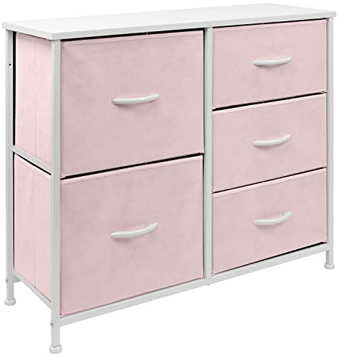Sorbus Dresser with 5 Drawers – Bedside Furniture & Night Stand End Table Dresser for Home, Bedroom Accessories, Office, College Dorm, Steel Frame, Wood Top (Pastel Pink)