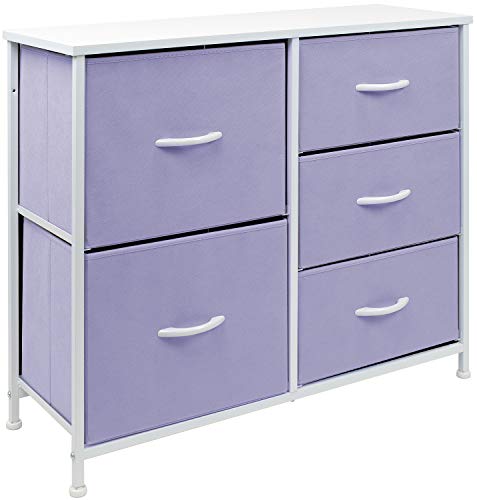 Sorbus Dresser with 5 Drawers – Bedside Furniture & Night Stand End Table Dresser for Home, Bedroom Accessories, Office, College Dorm, Steel Frame, Wood Top (Pastel Purple)