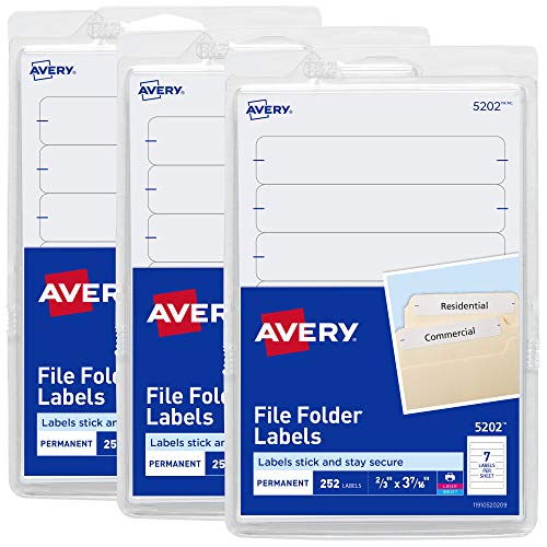 Avery Easy Peel File Folder Labels on 4″ x 6″ Sheets, 2/3″ x 3-7/16″, White, 3 Pack, 756 Labels Total (32131)