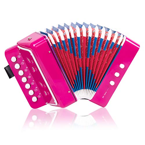 Button Accordion, Horse 10 Keys Control Kids Accordion Musical Instruments for Kids Children Beginners Lightweight and Environmentally-friendly (Rose Red)