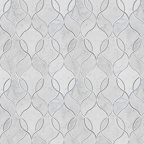 MSI AMZ-MD-00239 Carrara White Ellipsis 8.66 in. x 11.63 in. Geometric Polished Marble Mesh-Mounted Mosaic Wall Bathroom, Floor, Kitchen Backsplash and Countertop Tile Gray, 3 Square Feet