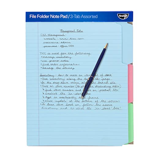 Find It File Folder Notepad – Pack of 12 – 9.5 x 12.5 Inch Notebook Organizer Folders for Filing, Document, and Clipboard Organization – Assorted Colors