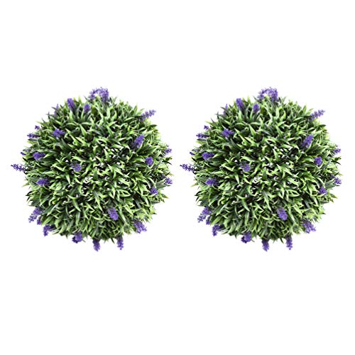 DOITOOL 2pcs Artificial Topiary Lavender Ball Fake Plant Topiary Ball Lavender Decorative Hanging Balls Round Ornaments Balls for Courtyard Garden Gate Balcony Wedding and Home Decoration 20cm