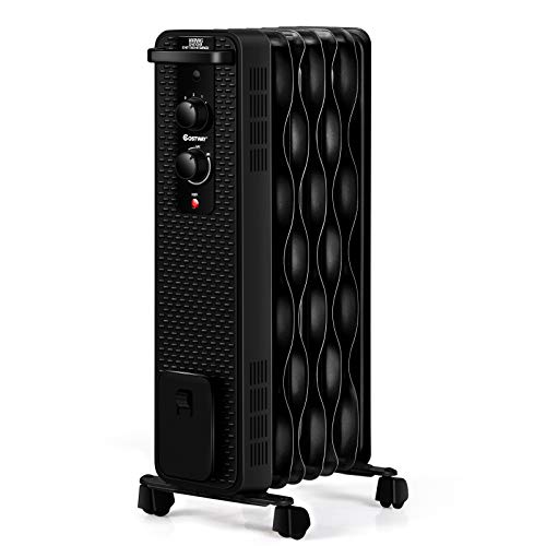 COSTWAY Oil Filled Radiator Heater, 1500W Portable Space Heater with 3 Heating Modes, Adjustable Thermostat, Tip-Over and Overheat Protection, Electric Oil Heaters for Indoor Use Home Office, Black