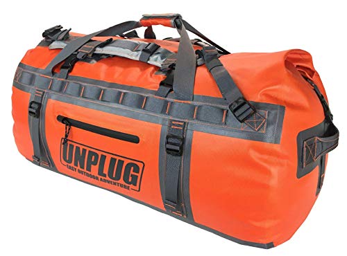 Unplug Ultimate Adventure Bag -1680D Heavy Duty Waterproof Duffel Bag for Boating, Motorcycling, Hunting, Camping, Kayaks or Jet Ski. Gets Gear Through Any Conditions (110L, Adventure Orange)