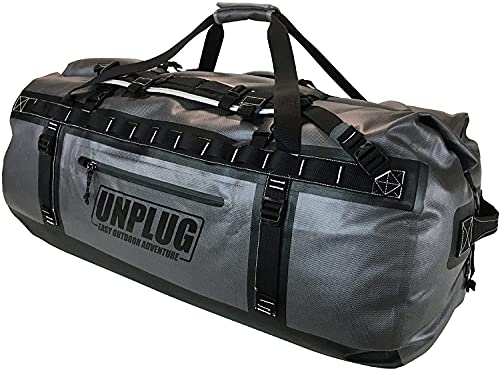 Unplug Ultimate Adventure Bag -1680D Heavy Duty Waterproof Duffel Bag for Boating, Motorcycling, Hunting, Camping, Kayaks or Jet Ski. Gets Gear Through Any Conditions (155L, Storm Grey)