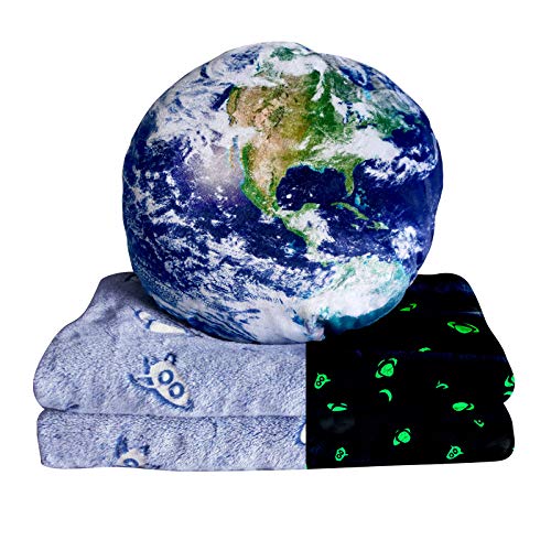 Pillow Blanket 2 in 1 Weird Stuff Blanket Glow in The Dark Blankets Sstronaut Planets for Kids Best Gifts for Teenagers Outer Space Throw Blanket for Boys Room 40″ x 60″