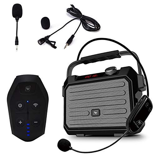 Wireless PA System with Wireless Headset Microphone Lavalier Lapel Microphone Transmitter, 30W Wireless Voice Amplifier Portable Rechargeable Bluetooth Loudspeaker Speaker for Teacher Gifts