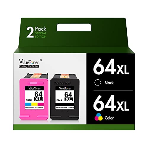 Valuetoner Remanufactured Ink Cartridge Replacement for HP 64 XL 64XL Ink Cartridge Combo Pack for Envy Photo 7858 7855 7155 6255 6252 7120 6232 7158 7164 7255e 7955e 7958e Printer (2 Pack)