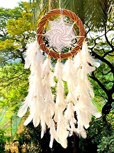 Rooh Dream Catcher ~ White Magic Wreath Dream Catcher ~ Handmade Mandala Hangings for Positivity (Can be Used as Home Décor Accents, Wall Hangings, Garden, Car, Outdoor, Bedroom)