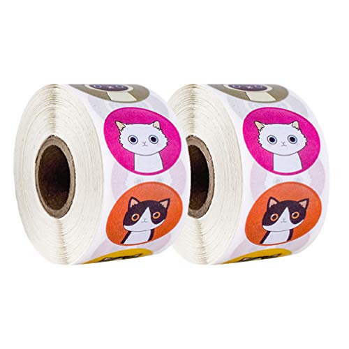 TOYANDONA 2 Rolls Business Sticker Thank You Stickers Cat Animal Paper Label Sticker Decorative Sealing Labels for Cookie Bags Gift Cards Tissue