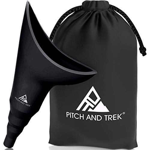 Pitch and Trek Female Urination Device, Silicone Standing Pee Funnel w/Discreet Carry Bag, for Travel, Road Trip, Festival, Camping & Hiking Gear Essentials for Women, Black