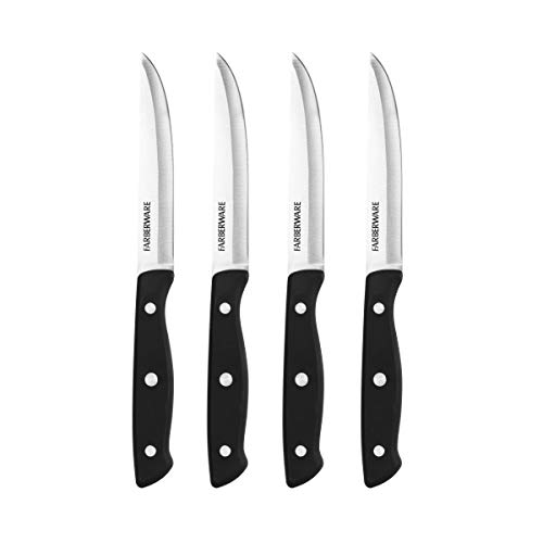 Farberware Stamped Triple Rivet Steak Knife Set, 4-Piece, Black