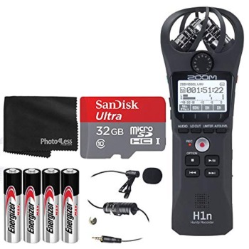 Zoom H1n 2-Input / 2-Track Portable Handy Recorder with Onboard X/Y Microphone + 32GB microSDHC UHS-I Card with Adapter + Lavalier Condenser Mic + 4X AAA Alkaline Batteries + More (Black) | The Storepaperoomates Retail Market - Fast Affordable Shopping