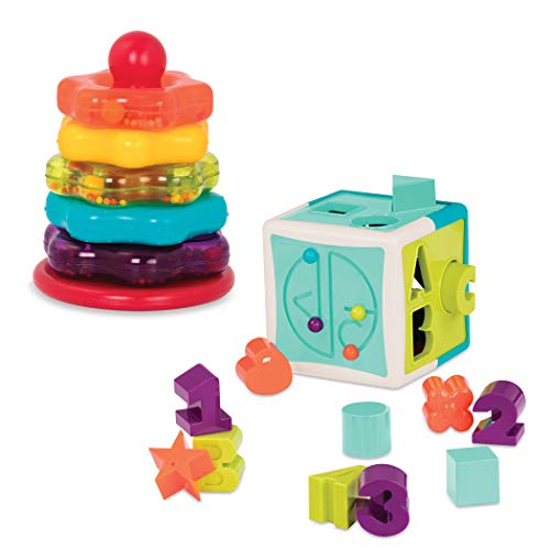 Battat – Stacking Rings + Shape Sorter Cube Bundle – Learning Toys for Kids Age 1 & Up (20 Pc)