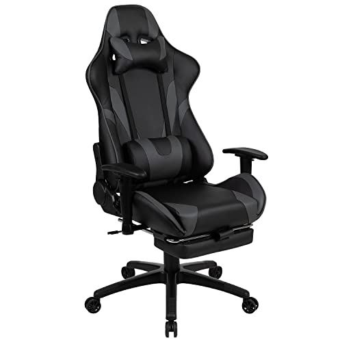 Flash Furniture X30 Gaming Chair Racing Office Ergonomic Computer Chair with Fully Reclining Back and Slide-Out Footrest in Gray LeatherSoft
