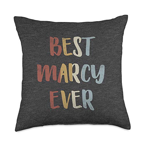 Custom Marcy Gifts & Designs for Girls Best Marcy Ever Retro Vintage Name Gift Dark Heather Gray Throw Pillow, 18×18, Multicolor