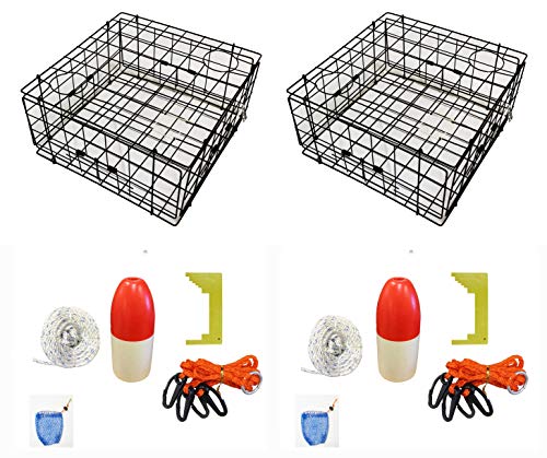 2-Pack of KUFA Vinyl Coated Crab Traps & Accessory Kits Including 100′ Rope, Caliper, Harness, Bait Bag & Red/White Float (5″x11″ Float, 5/16″ Non-Lead Sinking Line)