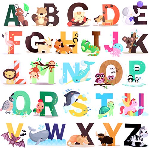 OOTSR 26 Alphabet Wall Decals, Removable Wall Decals Stickers Decor, Colourful Animal Alphabet ABC Wall Stickers for Nursery Bedroom Living Room décor