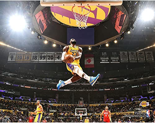 Sports Memorabilia Lebron James Los Angeles Lakers Unsigned Dunk Against Houston Rockets Photograph – Original NBA Art and Prints