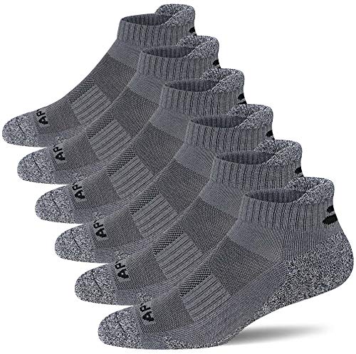 APTYID Men’s Athletic Running Ankle Socks with Cushioned Heel Tab, Size 13-15, Dark Grey, 6 Pairs