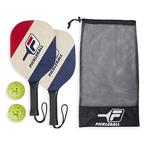 FILA Accessories Pickleball Paddles Set of 2 – Includes 2 Pickle Ball Rackets, 2 Outdoor Pickleball Balls, Pickle-Ball Raquet Game Equipment Mesh Bag (Deuce)