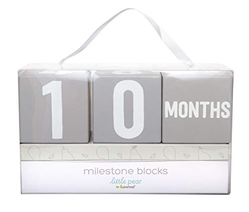 Little Pear Baby Keepsake Milestone Blocks, Growth Marker Blocks, Baby Age Photo Prop, Gray & White, Wooden