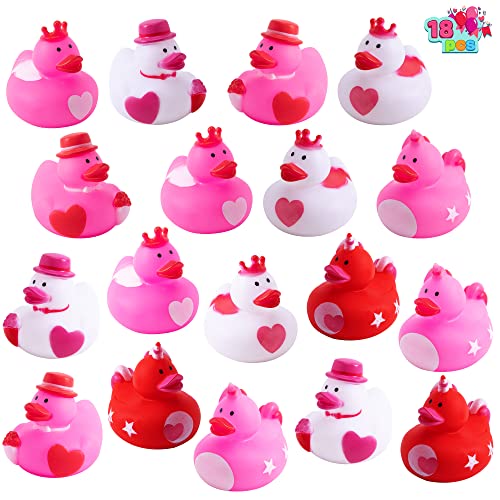 JOYIN 18 PCS Valentine’s Day Rubber Ducks Novelty in Bulk for Kids, Mini Size Duckies, Valentines Party Favors, Giveaways Treats, Classroom Exchange Gift