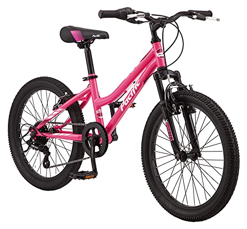 Pacific Cavern Girls Mountain Bike, 20-Inch Wheels, 7-Speed Twist Shifters, 12-Inch Steel Frame, Pink