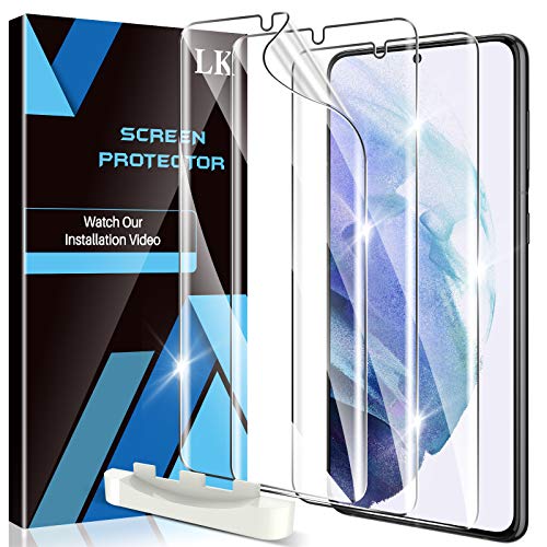 LK 3 Pack Screen Protector Compatible with Samsung Galaxy S21 Plus, Positioning Tool, in-Display Fingerprint Support, Maximum Coverage, Flexible TPU Film, Model No. ZP