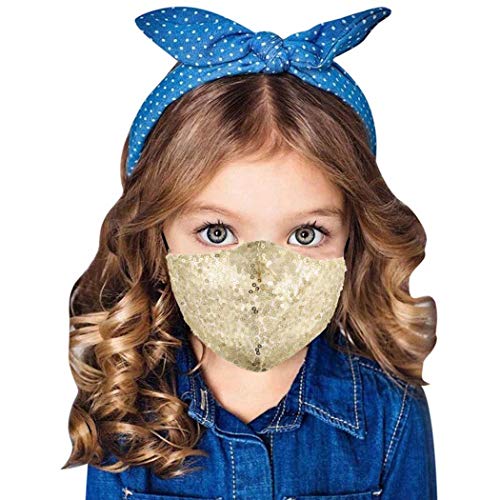 Evild Sequins Glitter Mouth Cover Party Christmas Mouth Mask Adjustable Comfortable Face Cover Show Sparkly Kids Facial Decoration for Children (1pc Gold)