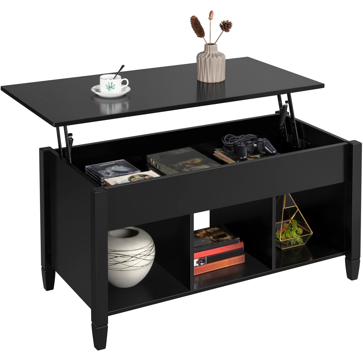 Yaheetech Coffee Table, Lift Top Coffee Table w/Hidden Storage Compartment & Lower 3 Cube Open Shelves, Lift Tabletop Coffee Table for Living Room/Reception Room/Office, Black | The Storepaperoomates Retail Market - Fast Affordable Shopping