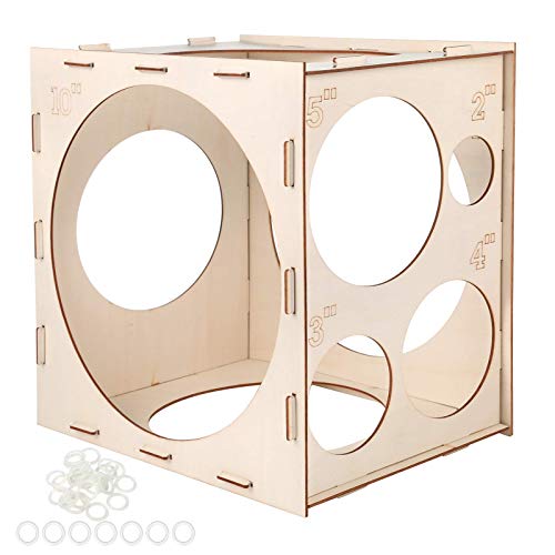 Aoibrloy Wood Balloon Sizer Box Cube, Balloon Size Measurement Tool for Creating Balloon Arches, Balloon Decoration and Balloon Column Stand (9 Holes)