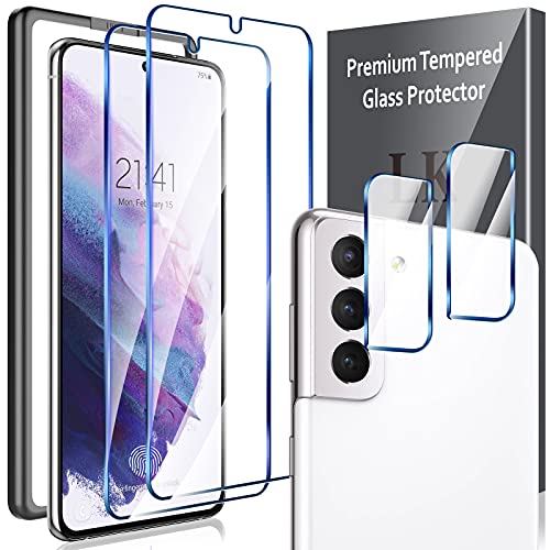 LK [2+2 Pack] for Samsung Galaxy S21 Plus Screen Protector with 2 Pack Camera Lens Protector [Work with Fingerprint Reader] Ultra-thin, Tempered Glass Screen Protector for S21 Plus, Anti Scratch